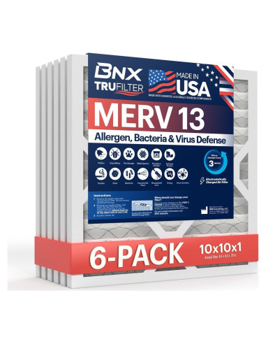Filtro de Aire BNX MERV 13 10x10x1 (Paquete de 6) HECHO EN EE. UU.