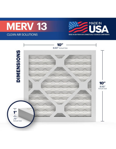 Filtro de Aire BNX MERV 13 10x10x1 (Paquete de 6) HECHO EN EE. UU.