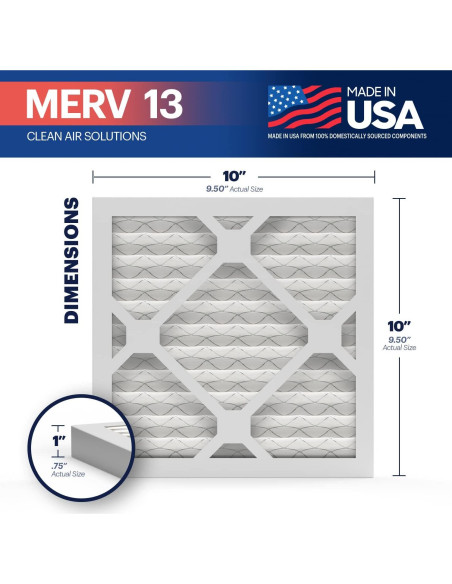 Filtro de Aire BNX MERV 13 10x10x1 (Paquete de 6) HECHO EN EE. UU.