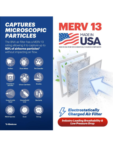 Filtro de Aire BNX MERV 13 10x10x1 (Paquete de 6) HECHO EN EE. UU.