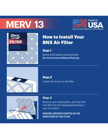 Filtro de Aire BNX MERV 13 10x10x1 (Paquete de 6) HECHO EN EE. UU.