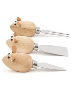 Set de 3 Cuchillos de Queso Ratón Kikkerland - Madera Dura