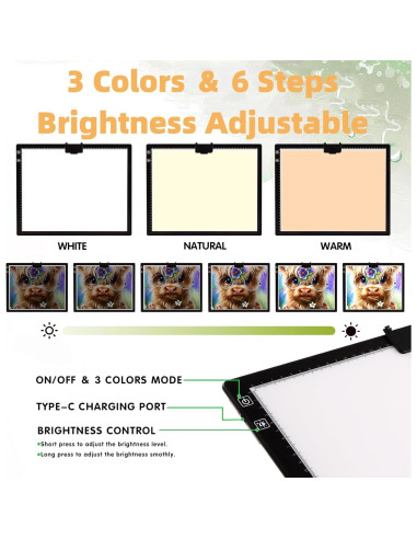 Tableta de Luz A3 HIUKCOLED Recargable con Soporte Plegable