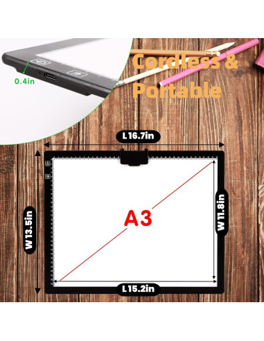 Tableta de Luz A3 HIUKCOLED Recargable con Soporte Plegable