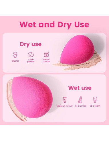 Conjunto de Esponjas de Maquillaje BEAKEY Rosa - Grande, Mediana y Mini