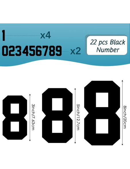 Zonon 22 Piezas Números Transferibles para Camisetas 7.62 cm
