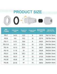 Garras de Cable PG7 Nylon Impermeables uxcell - 10 Pcs 3-6.5mm 2