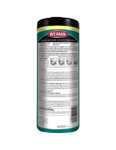 Toallitas Desinfectantes Weiman para Granito - 30 Toallitas