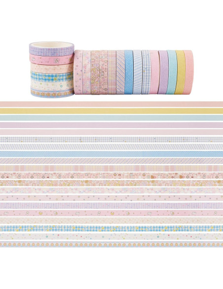 20 Rollos de Cinta Decorativa Washi Magibeads 7 mm 3 m