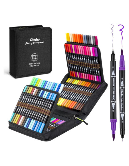 Marcadores Ohuhu Doble Punta 100 Colores Tinta a Base de Agua