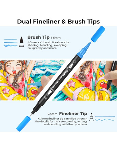 Marcadores Ohuhu Doble Punta 100 Colores Tinta a Base de Agua