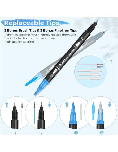 Marcadores Ohuhu Doble Punta 100 Colores Tinta a Base de Agua