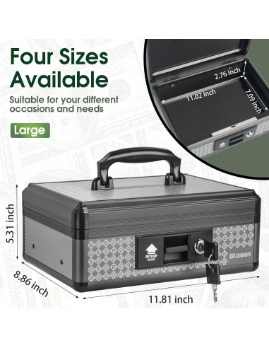 Caja de Dinero Glosen Mediana con Cerradura y Bandeja Extraíble