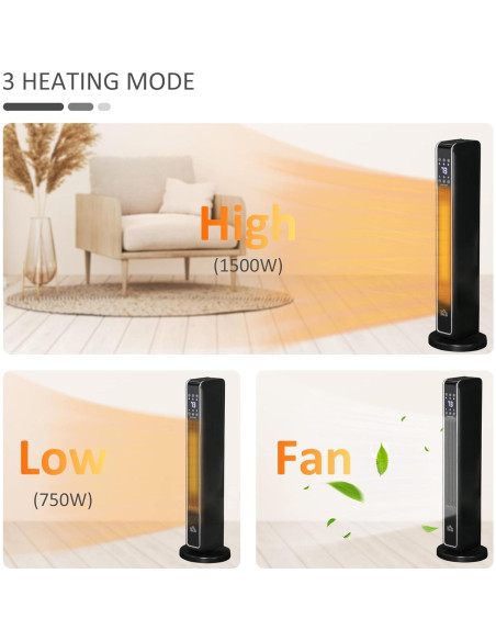 Calefactor Eléctrico Portátil HOMCOM 750W/1500W Oscilante