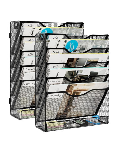 Soporte de Archivo de Pared EasyPAG, 5 Niveles, Negro, 2 Piezas