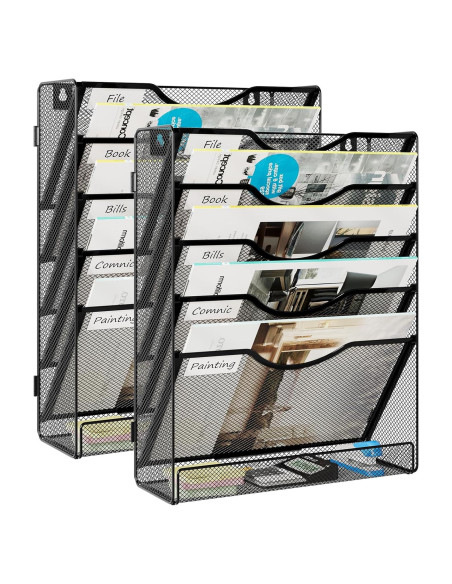 Soporte de Archivo de Pared EasyPAG, 5 Niveles, Negro, 2 Piezas