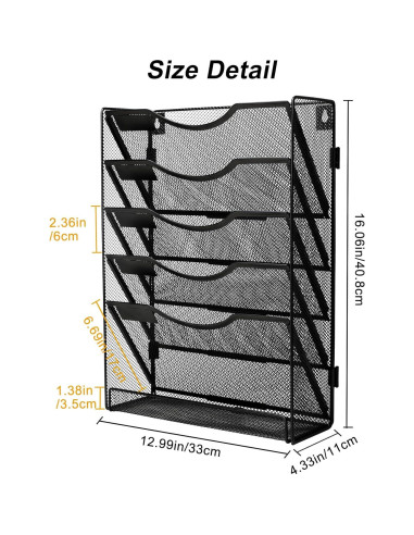 Soporte de Archivo de Pared EasyPAG, 5 Niveles, Negro, 2 Piezas