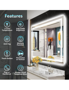 Espejo de Baño LED Awandee 120x90 cm Retroiluminado y Frontal 2