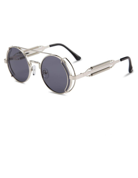 Gafas de sol Karsaer Steampunk Retro Redondas Metal Plata