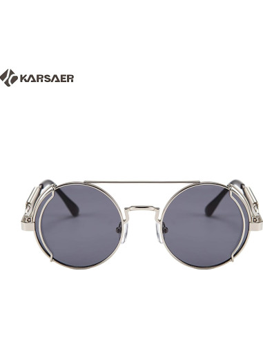 Gafas de sol Karsaer Steampunk Retro Redondas Metal Plata