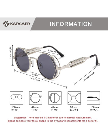 Gafas de sol Karsaer Steampunk Retro Redondas Metal Plata