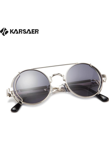 Gafas de sol Karsaer Steampunk Retro Redondas Metal Plata