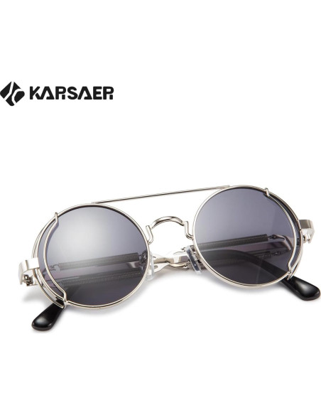 Gafas de sol Karsaer Steampunk Retro Redondas Metal Plata