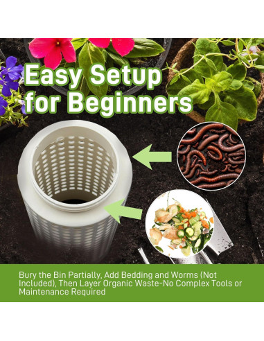 Bin de Compostaje de Gusanos Hxszk - Paquete de 2, 30 cm PVC