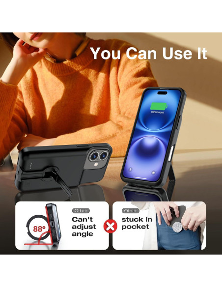 Funda de Batería BOPPS para iPhone 16 - 8500mAh, Soporte Invisible