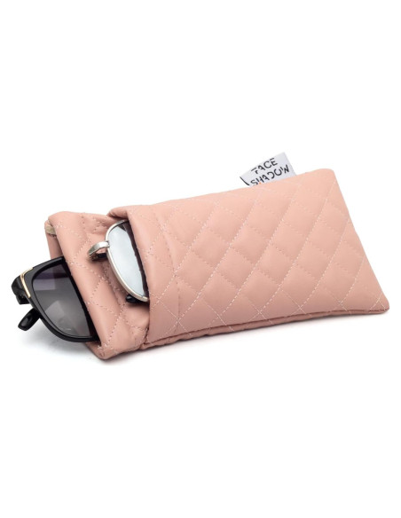 Estuche Doble para Gafas Rosa PU con Tapa y Paño de Limpieza Estuche Doble para Gafas Rosa PU con Tapa y Paño de Limpieza