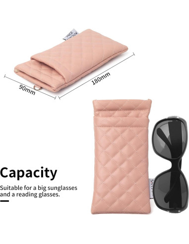 Estuche Doble para Gafas Rosa PU con Tapa y Paño de Limpieza
