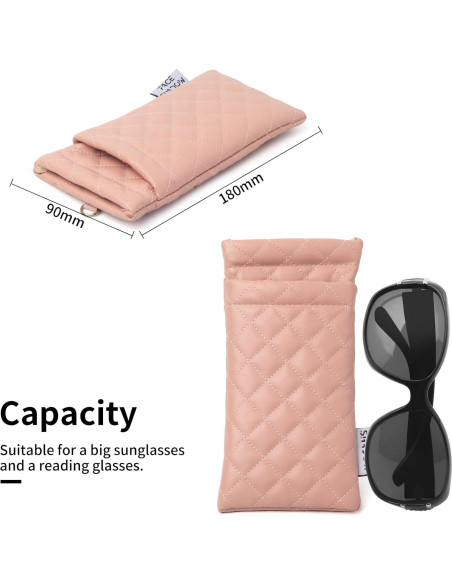 Estuche Doble para Gafas Rosa PU con Tapa y Paño de Limpieza Estuche Doble para Gafas Rosa PU con Tapa y Paño de Limpieza