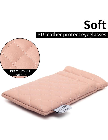 Estuche Doble para Gafas Rosa PU con Tapa y Paño de Limpieza Estuche Doble para Gafas Rosa PU con Tapa y Paño de Limpieza