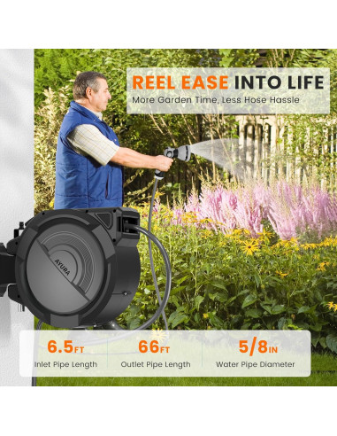 Carrete de Manguera de Jardín Retráctil AYURA 20,12 m UV