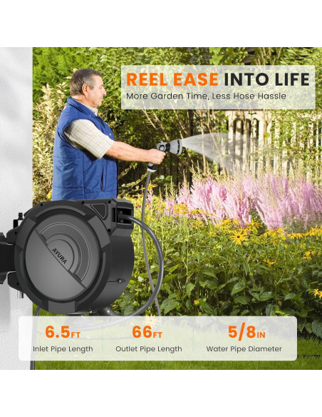 Carrete de Manguera de Jardín Retráctil AYURA 20,12 m UV