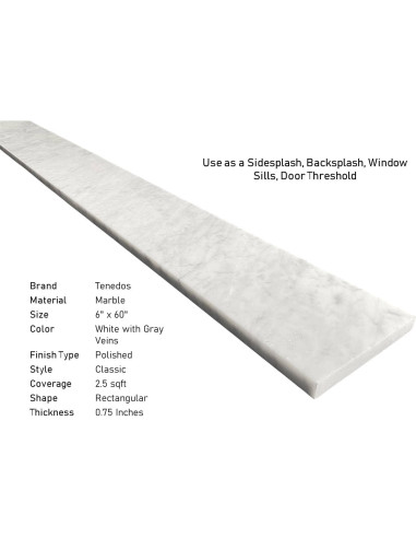 Umbral de Mármol Carrara Gris Claro Tenedos 15.24x152.4 cm