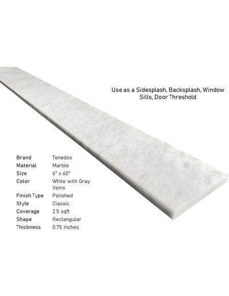 Umbral de Mármol Carrara Gris Claro Tenedos 15.24x152.4 cm