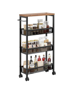 Carro Organizador Rodante VECELO 4 Niveles Marrón Rústico 45.7x18 cm