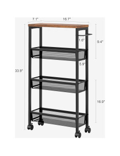 Carro Organizador Rodante VECELO 4 Niveles Marrón Rústico 45.7x18 cm 2