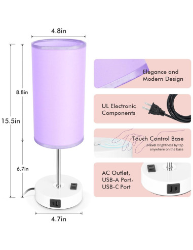 Lámpara de Mesa Táctil Gugsey con USB y 3 Niveles de Luz