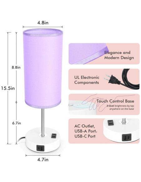 Lámpara de Mesa Táctil Gugsey con USB y 3 Niveles de Luz