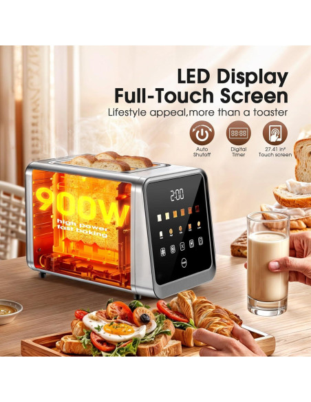 Tostadora Digital Foyoconven 2 Rebanadas Acero Inoxidable 900W