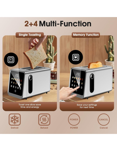 Tostadora Digital Foyoconven 2 Rebanadas Acero Inoxidable 900W