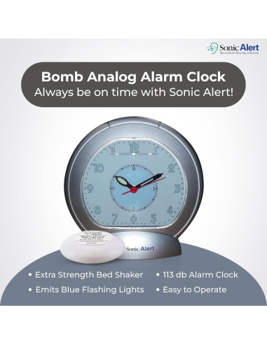 Reloj Despertador Sonic Alert Sonic Bomb 113dB con Vibrador
