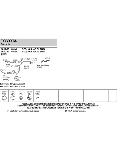 Clamp de Escape Walker 36515 para Toyota Tundra 2007-2017