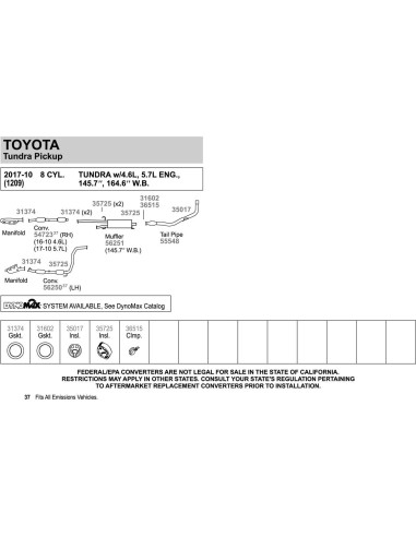 Clamp de Escape Walker 36515 para Toyota Tundra 2007-2017