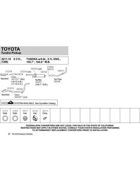 Clamp de Escape Walker 36515 para Toyota Tundra 2007-2017