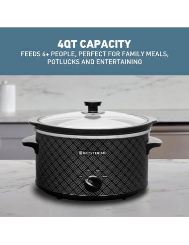 Cocina Lenta West Bend 4QT Cerámica Ovalada 210W Negro