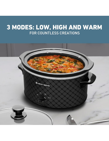 Cocina Lenta West Bend 4QT Cerámica Ovalada 210W Negro