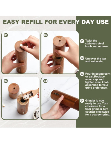 Juego de Molinillos de Sal y Pimienta LOYIM 25.4 cm Madera Acacia